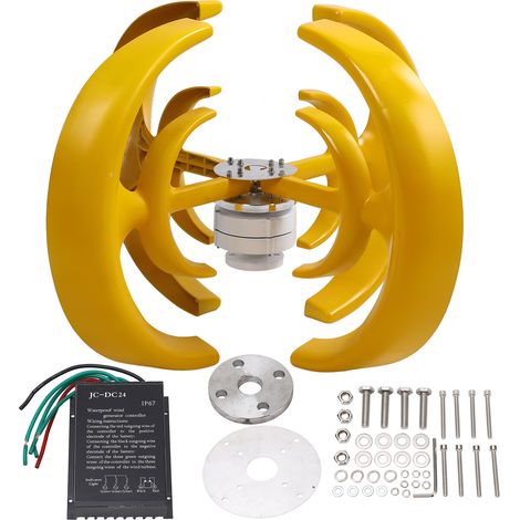 Éolienne axe vertical à 4 pales, générateur 1200W 24V, équipement de production d’électricité, lanterne design, pièces pour système éolien domestique. (1/5)