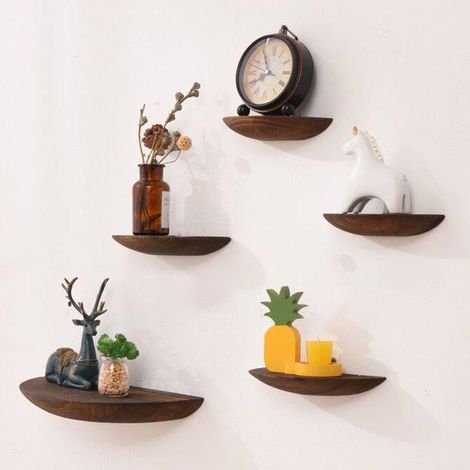 Étagères Flottantes en Bois Massif épais, étagère Semi-Circulaire Murale, Décor Mural Suspendu, étagères Décoratives, Rack de Rangement de Rebord d’Affichage, Marron, 21CM (1/4)