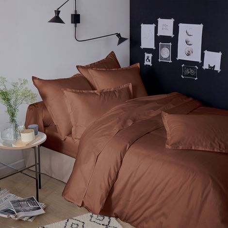 Housse de couette satin de coton uni Marron Foncé 260x240 cm