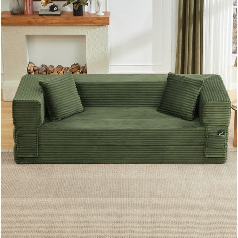 Schlafsofa grün aus Schaumstoff mit Cordbezug und klassischem Design (1/5)