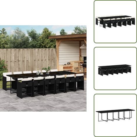 Cuscini per sedie - vidaXL Set da Pranzo da Giardino 13pz con Cuscini Nero in Polyrattan - Rattan PE