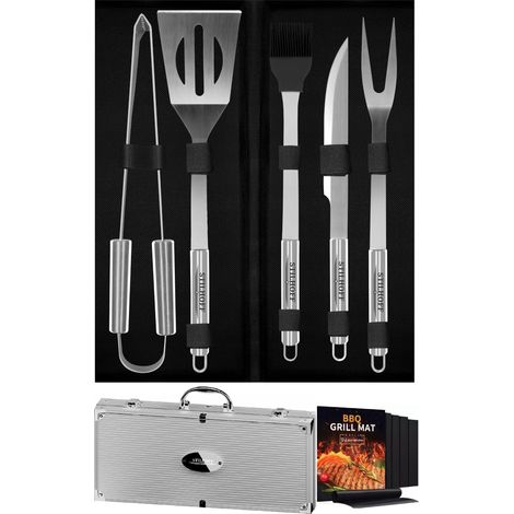 Juego de accesorios para parrilla STILHOFF, cubiertos, utensilios, 11 piezas, 5 + estuche + 5 x tapete (1/5)