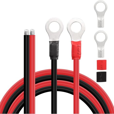 Câbles de batterie solaire Câbles d'onduleur de calibre 10 avec bornes à anneau de 3/8" Câble d'extension de plateau en cuivre étamé 10 AWG pour solaire, camping-car, voiture, bateau (1 m) (1/5)