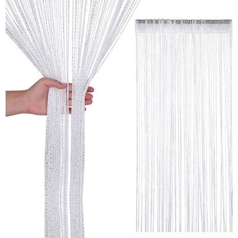 Rideau à pampilles en cordon pailleté, séparateur de pièce, rideau à pampilles fin pour portes, fenêtres, décoration intérieure, décoration d'événements, 200 cm x 100 cm - Blanc (1/4)