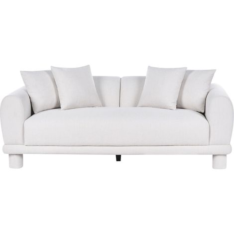 Canapé 3 Places Moderne en Tissu Facile d'Entretien avec Coussins et Pieds Rembourrés Blanc Cassé Pori