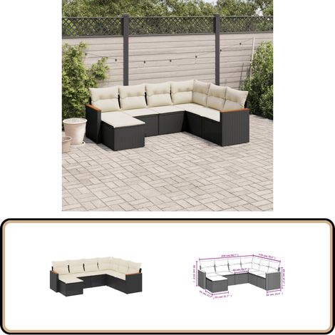 Salon de jardin 7 pcs avec coussins noir résine tressée - Ensemble Salon De Jardin - Meuble De Jardin - Canapé Extérieur - Rotin Synthétique - Résine Tressée