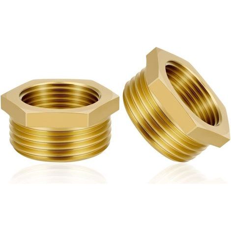 Adattatore riduttore in ottone in 2 pezzi, da filettatura femmina da 1/2" a maschio da 3/4", connettore esagonale di riduzione in ottone, riduttore da femmina a maschio, per conversione di tubi. (1/5)