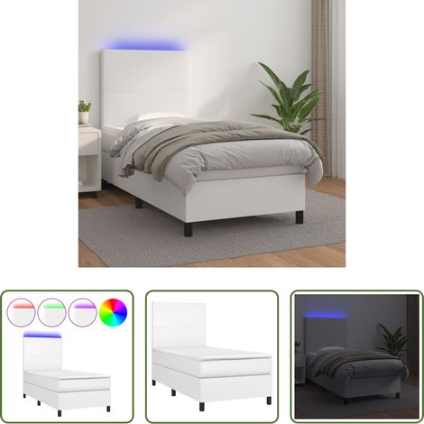 vidaXL LED-Bett -  Boxspringbett mit Matratze & LED Weiß 90x190 cm Kunstleder (1/5)