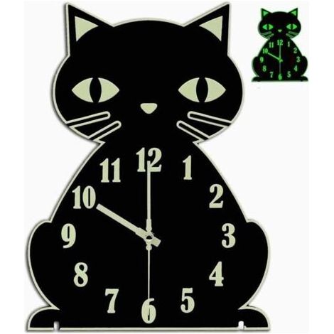 Leuchtende Katzen-Wanduhr – Geräuschlose Leuchtuhr für Schlafzimmer, Wohnzimmer, Dekoration, niedlich und einzigartig für Kinder und Katzenliebhaber – Schwarz (1/4)