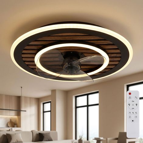 Ventilatore da soffitto a LED con telecomando ventilatore avanti/indietro dimmerabile, timer, 3 velocità, accento legno, 36W 1800Lm bianco caldo-freddo, P 49 cm
