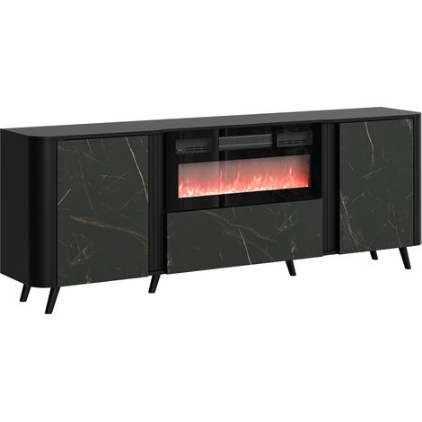 Aparador Modus I, Negro + Mármol negro, 76x200cm, Número de puertas: 039cm, Aglomerado laminado, MDF, LED