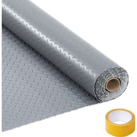 Tapis antidérapant garage en PVC épais – Motif losange – Imperméable, protège contre fuites et taches – Nettoyage facile, bandes de fixation incluses – Idéal voiture/SUV/utilitaire – 7,5×25 ft gris (1/5)