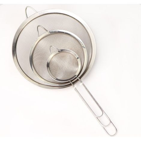 Ensemble de tamis et passoires - Tamis en métal en acier inoxydable, passoire à mailles fines Lot de 3 mailles de cuisine, cuisson au tamis, farine (1/5)