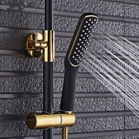 Ensemble de douche noir LQ-1741 avec pommeau de douche à jet puissant et douchette de tête, grand ensemble de pommeau de douche