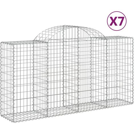 Cestas de gaviones Muro de contención arqueado Valla de jaula 7 piezas 200 x 50 x 100/120 cm Hierro galvanizado Plata 020041082