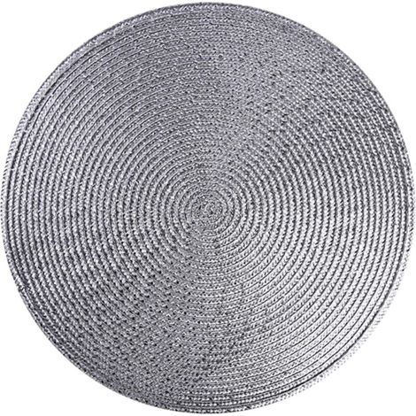 MINKUROW 4er Set Tischsets PP Tischgeflecht Rund Waschbar Hitzebeständig Rutschfest 38cm (Silbergrau)