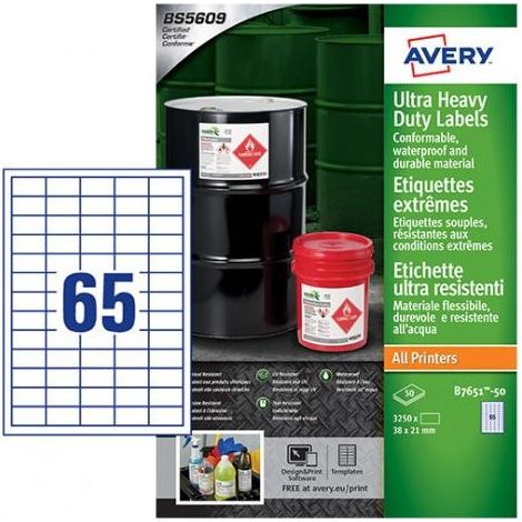 Avery B7651-50 étiquette auto-collante Rectangle Permanent Blanc 3250 pièce(s)