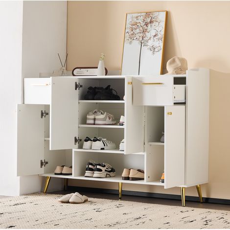 Mueble zapatero alto con cajones y puertas blancas OKMYHOME (1/5)
