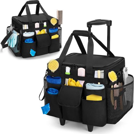 Sac de Nettoyage à roulettes avec Couvercle et Chariot, Noir Chariot à roulettes détachable pour sac de nettoyage, avec poignée et bandoulière (1/5)