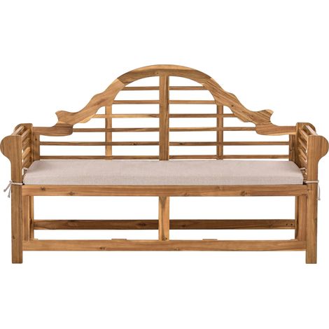 Garden Bench Light Teak Wood and Beige 196 cm Seating Cushion Water Resistant Classic Design Seating for 3 People Outdoor MARLBORO (1/5)