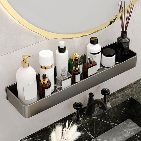 Étagères de rangement murales pour salle de bain, en aluminium, pour douche, flottantes, grises, 30 cm, simple couche (1/5)