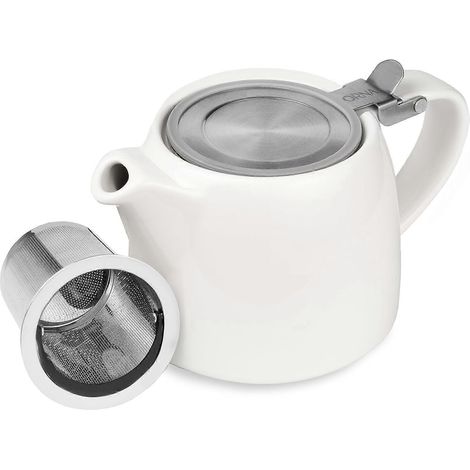 Théière en céramique blanche avec infuseur et couvercle. Petite théière en porcelaine pour une ou deux personnes, 550 ml / 18,6 oz. (1/5)