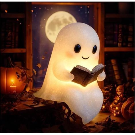 Lampe de Lecture Fantôme, Veilleuse Décorative d'Halloween, Lampe en Résine Fantôme pour Lecture au Lit, Décoration Adaptée (14cm) (1/5)