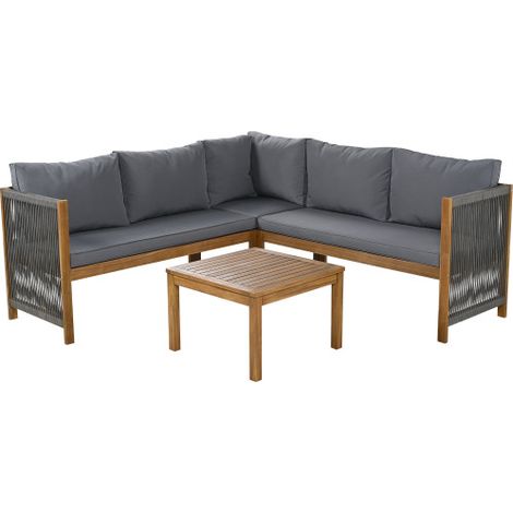 Ensemble Salon de Jardin Angle Table Basse Bois Acacia Corde Tressée Extérieur Gris (1/5)