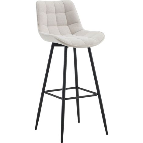 Sgabello da bar x1 con cuciture decorative quadrate poggiapiedi in tessuto color crema e quattro gambe in metallo 100006135
