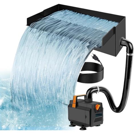 Cascata da 30 cm per laghetto da giardino, vasca in acciaio inox 304 con pompa da 45 W, 3000 l/h e tubo da 3 m – Portata regolabile per grandi cascate, ruscelli e sorgenti