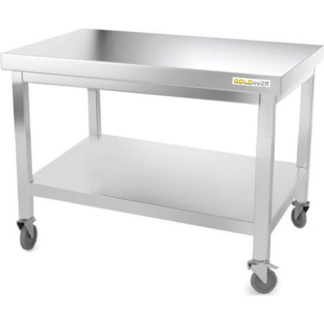 Table de travail en inox soubassement 1000 x 700 mm sur roulettes PREMIUM - GOLDINOX (1/4)
