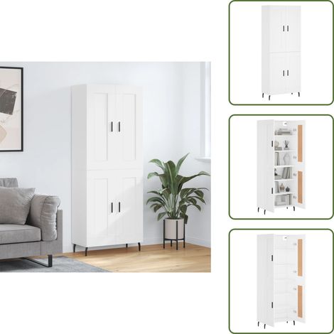 Pieds en fer - vidaXL Buffet haut Blanc 69,5x34x180 cm Bois d'ingénierie - Espace de rangement (1/5)