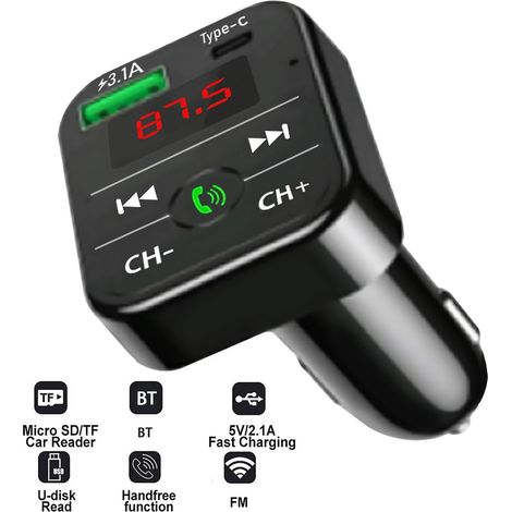 Autoradio Bluetooth MP3 avec transmetteur FM, radio mains libres, double interface USB et chargeur rapide. (1/4)