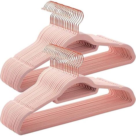 Lot de 30 cintres en velours rose de 40,6 cm avec barre à cravate, cintres antidérapants, avec encoches d'épaule et barre pour pantalons, crochet pivotant à 360°, gain de place, pour placard (1/5)