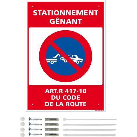 Panneau de signalisation prépercé PVC ou ALU rectangulaire + kit de fixation - Stationnement gênant - PVC 1 mm - 150 x 210 mm