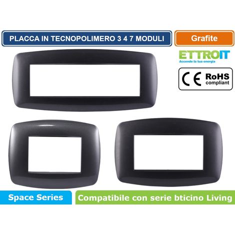 Ettroit placca compatibile Bticino Livinglight 3 moduli plastica slim colore acciaio scuro - LN87307 (1/4)