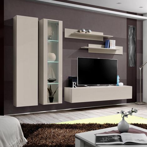 Ensemble Meuble TV Mural "Fly A4" 260cm Beige Gris