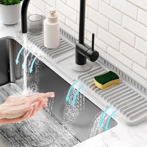 Pare-éclaboussures Évier Silicone 60cm - Tapis Vidange 7° avec Fixation Simple, Cuisine et Salle de Bain,Gris (1/5)