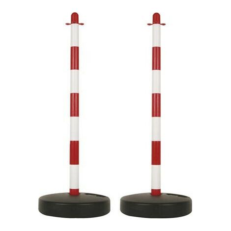 Poteaux de balisage, délimitation temporaire, pour événements, espaces publics, avec pied à lester, rouge/blanc, 2 pièces