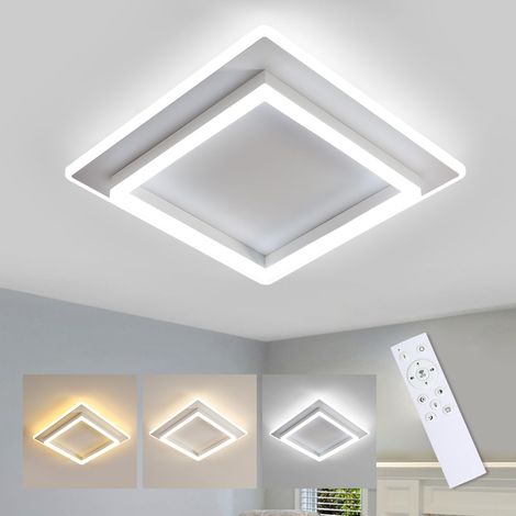 Carré Blanc Plafonnier LED Dimmable Moderne avec Télécommande (1/5)