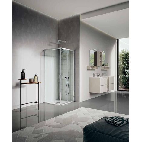 Samo - Paroi douche d’angle coulissante 77-81 cm 4 panneaux profilé chromé brillant verre transparent - America quattro (1/3)