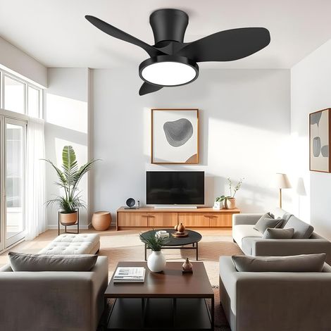 Ventilateur de plafond avec lumière et télécommande, Ventilateur de plafond LED à intensité variable, 6 vitesses, minuterie, 3 lames, 80cm