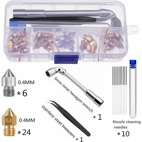 Lot de 30 buses de 0,4 mm en laiton pour imprimante 3D - Buses Hotend en acier inoxydable pour Creality Ender 3 V2 / Ender 3 / Ender 3 Pro / Ender 3 Max/Ender 5 Pro, Ender 3 S1/Ender 3 Neo/CR 10 Serie