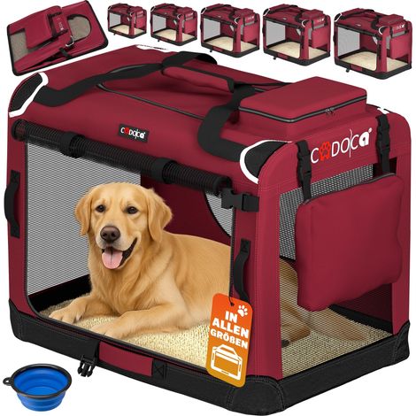Cadoca Transportadora Para Mascotas S / M / L / XL / XXL / XXXL Transportín Plegable Perros Gatos Bolsa de Transporte Animales 2 Bolsillos Exteriores Incl. Alfombrilla Lavable XXXL - Dark Red (en)