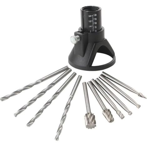 Kit découpe plaque de bois Outils rotatry Multi HSS forage Fraise Accessoir Précis rotatif à découper Positionneur 11PCS (1/5)