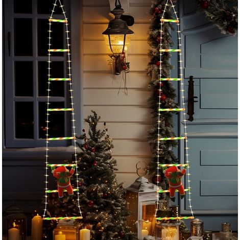 Échelle de Père Noël grimpant, guirlande lumineuse LED suspendue pour décoration de Noël, décoration murale et extérieure, lumière chaude, jeu de 10, résistant aux intempéries. (1/4)