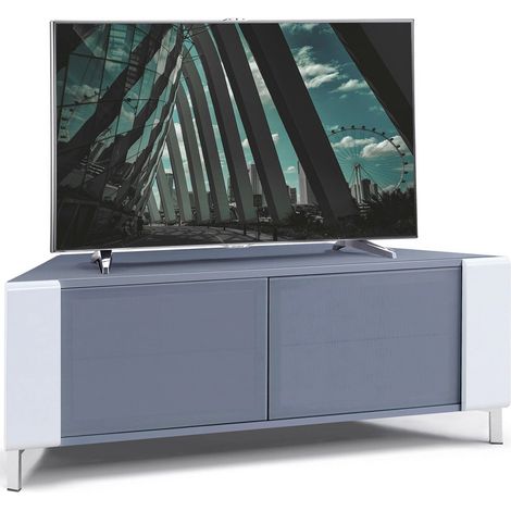 MDA Designs CORVUS Corner-Friendly Grey BeamThru Glass Doors with White Profiles Contemporary Cabinet for Flat Screen TVs up to 50" (1/5)