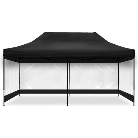 Faltpavillon - Tourtecs 3x6 m - Schwarz - Transparente Wände - Rahmen aus verzinktem Stahl