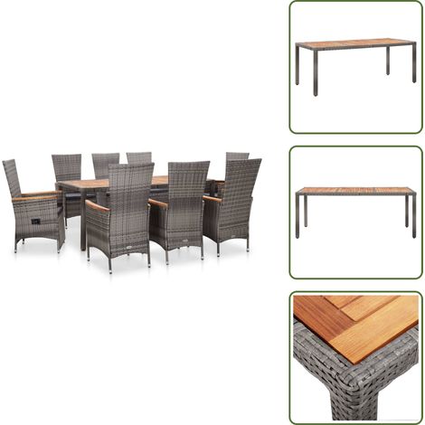 Ensemble à manger d'extérieur 9pcs coussins Résine tressée Gris - Salon De Jardin - Mobilier De Jardin - Set De Jardin - Table Et Chaises - Chaise Inclinable
