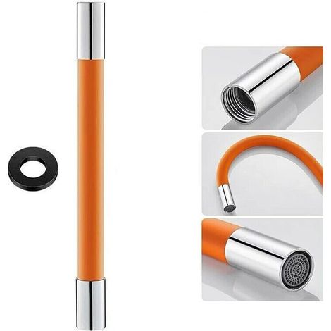 [Rallonge de robinet] - [Extensible 360°] - Corrugé flexible pour cuisine ou salle de bain - 20/30/50 cm - Matériel silicone qualité alimentaire - Blanc/Orange/Noir - 1 pièce (1/5)